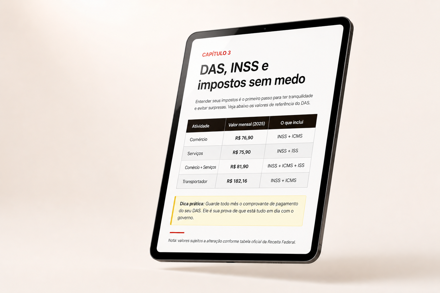 Capítulo 3: Tabela de impostos e vencimentos